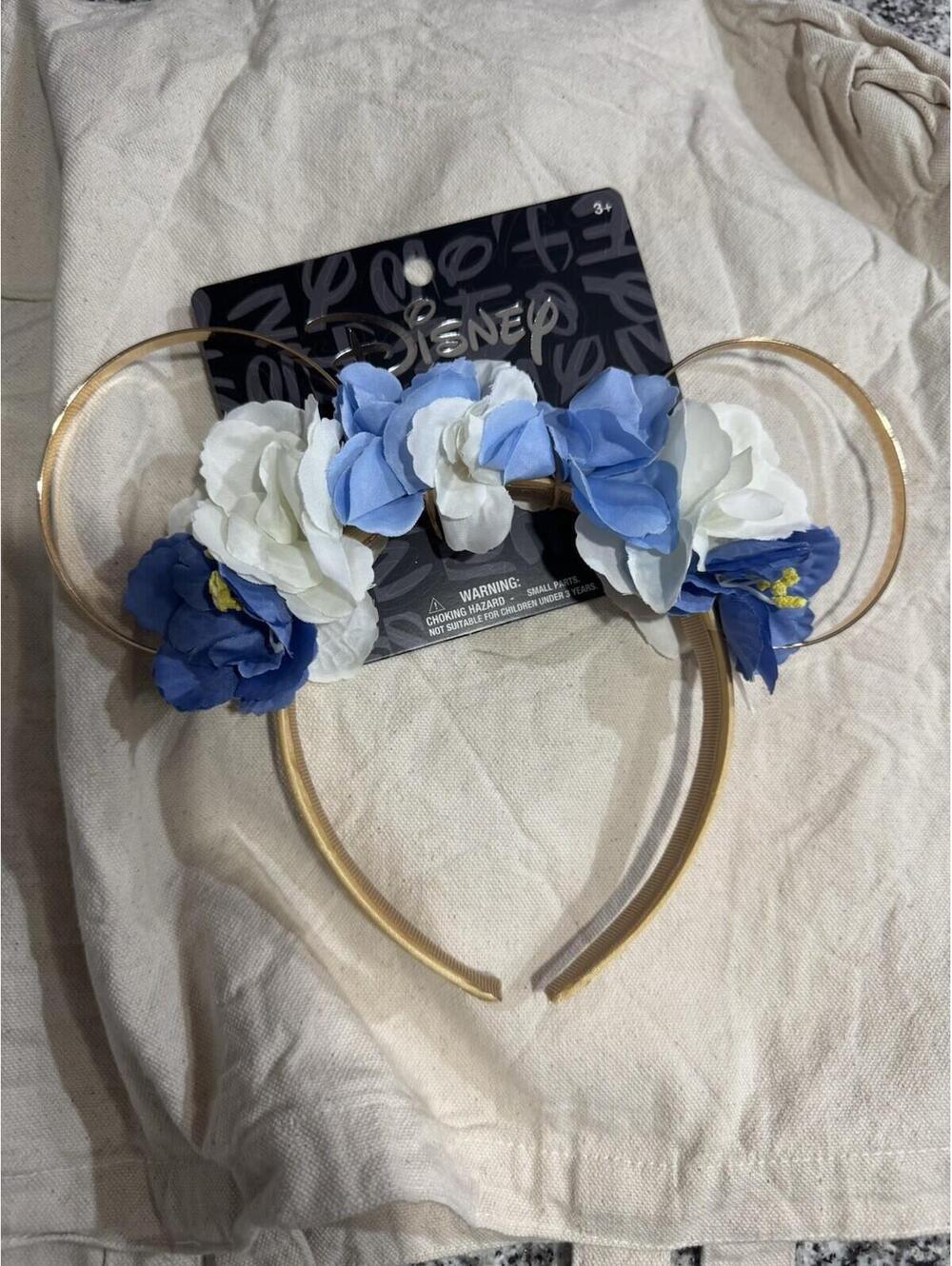 Disney Mickey Mouse Floral Ears Headband (Blue/White/Gold) - Picture 1 of 5